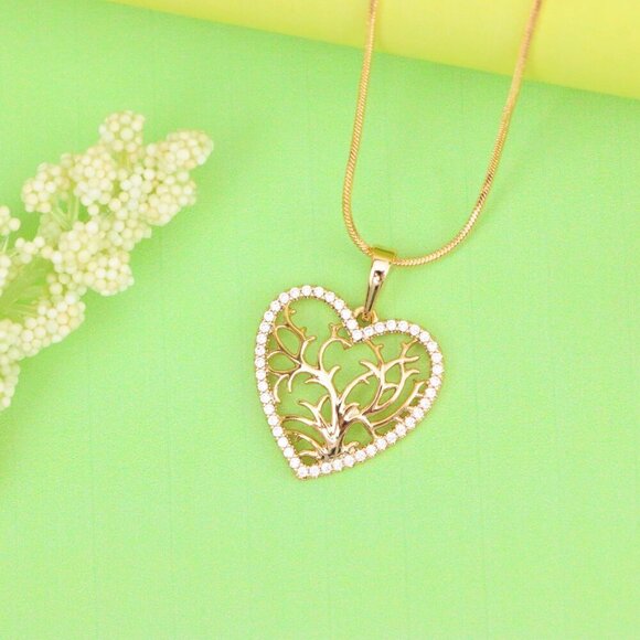 "Rose Gold Heart Pendant with Tree of Life Design and Crystal Border, XPPT1480 - Picture 9 of 12